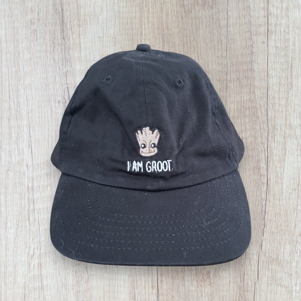 Disney Parks Guardians Galaxy I Am Groot Dad Hat Baseball Cap Black NWT